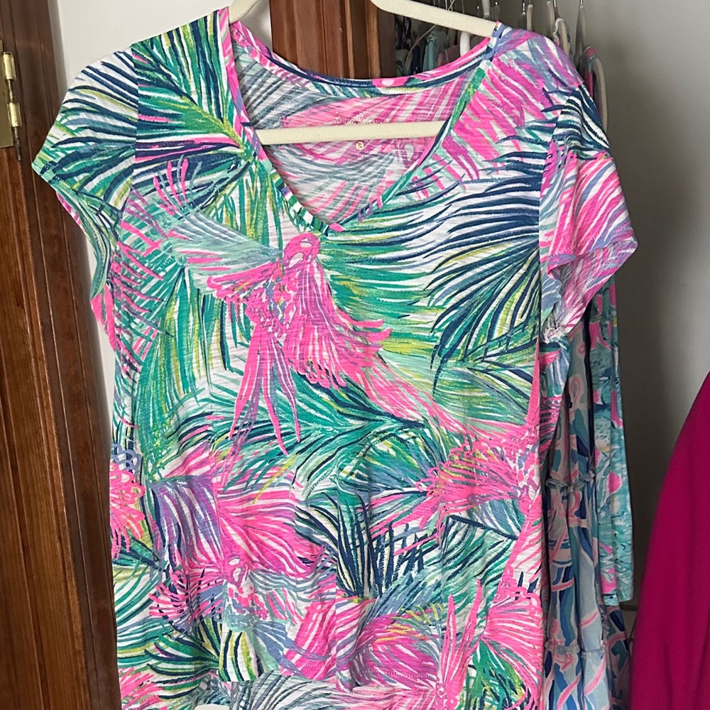 Lilly Pulitzer Pink and Green Tropical Top